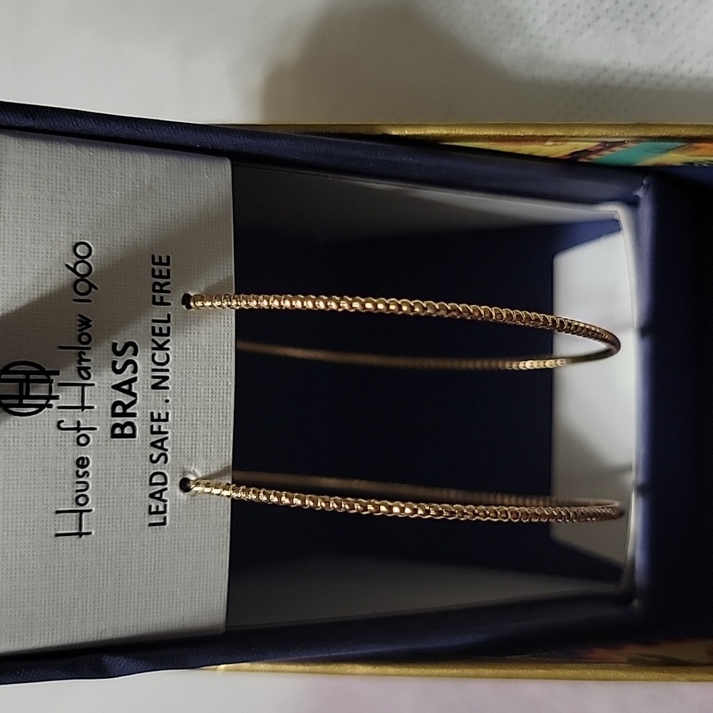 New House of Harlow 1960 14kt Gold - tone Brass Hoop Earrings Thin Textured